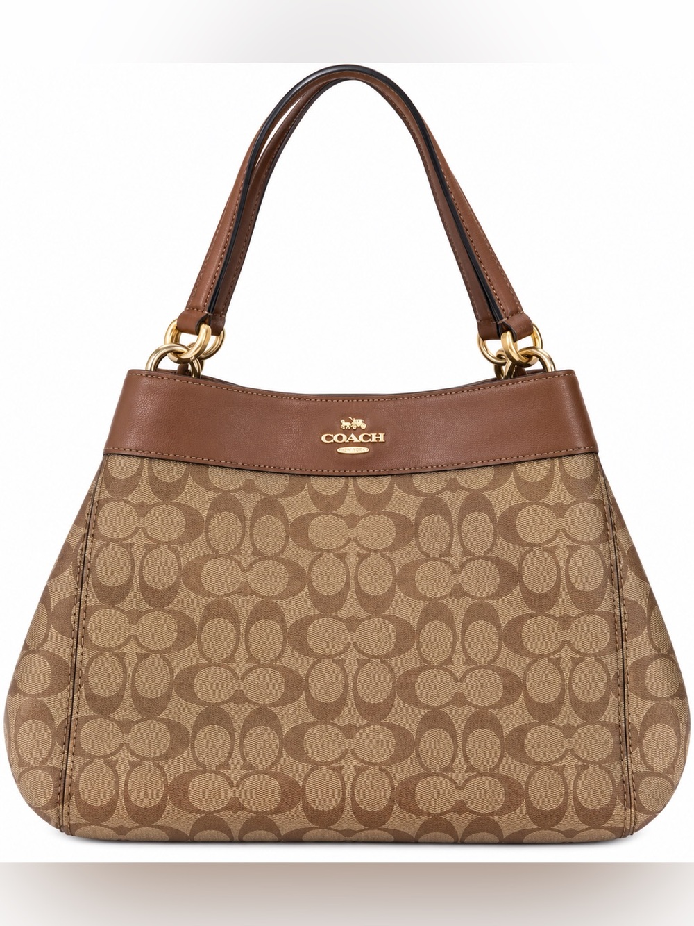 Coach Tan/Brown Signature Canvas Shoulder Bag with Leather Trim